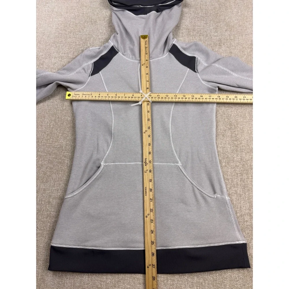 Lululemon Athletica Grey Striped Scuba Neck Gaiter Hoodie Womens 8 Activewear